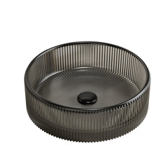 SONNY 14'' Bathroom Round Crystal Glass Sink without Faucet, Transparent Black