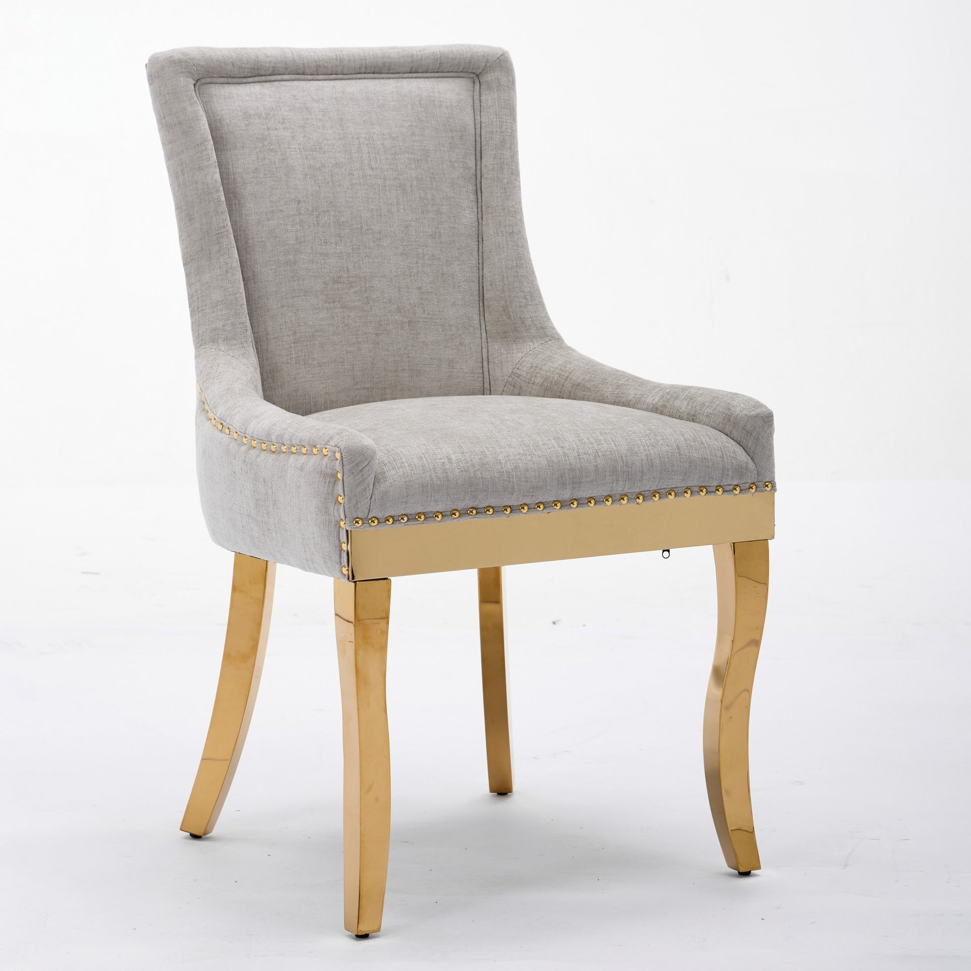Chenille Dining Chairs, Modern Style with Curved Gold - Plated Legs & Rivet Trim, Upholstered Comfort for Dining/Lounge, Accent Seating with Textured Fabric & One - Piece Structure, Beige,Set of 2