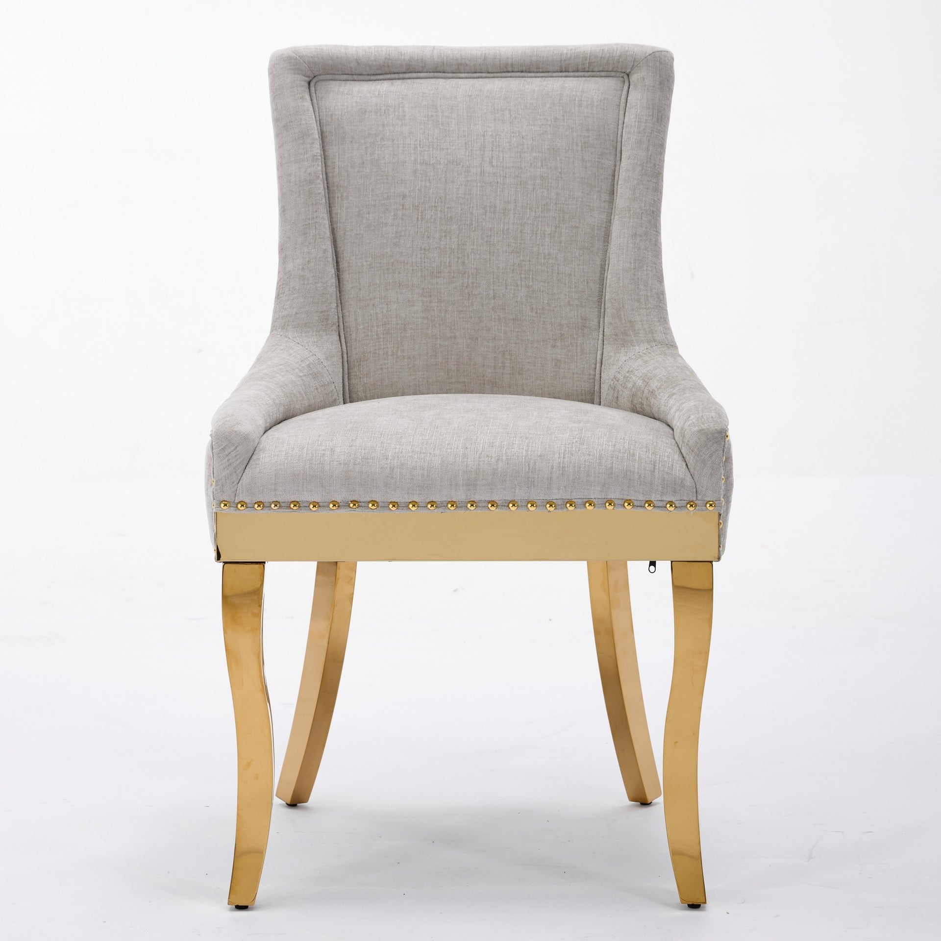 Chenille Dining Chairs, Modern Style with Curved Gold - Plated Legs & Rivet Trim, Upholstered Comfort for Dining/Lounge, Accent Seating with Textured Fabric & One - Piece Structure, Beige,Set of 2