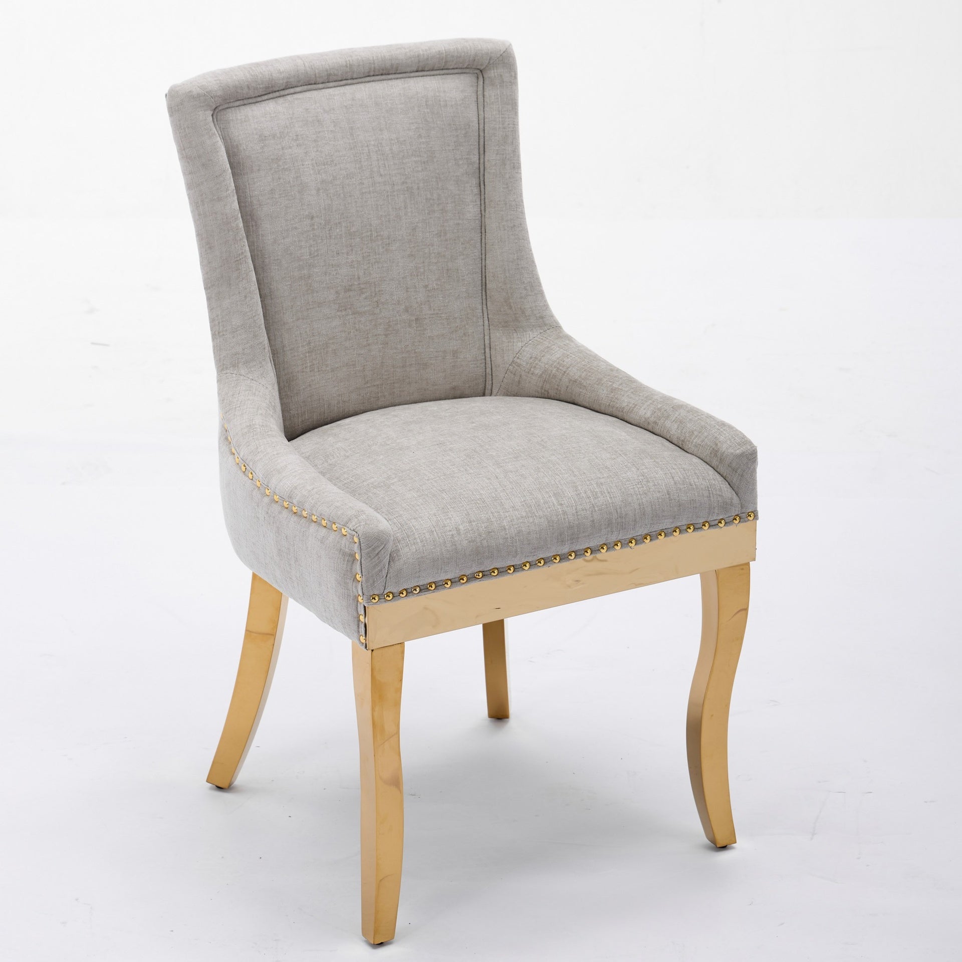 Chenille Dining Chairs, Modern Style with Curved Gold - Plated Legs & Rivet Trim, Upholstered Comfort for Dining/Lounge, Accent Seating with Textured Fabric & One - Piece Structure, Beige,Set of 2