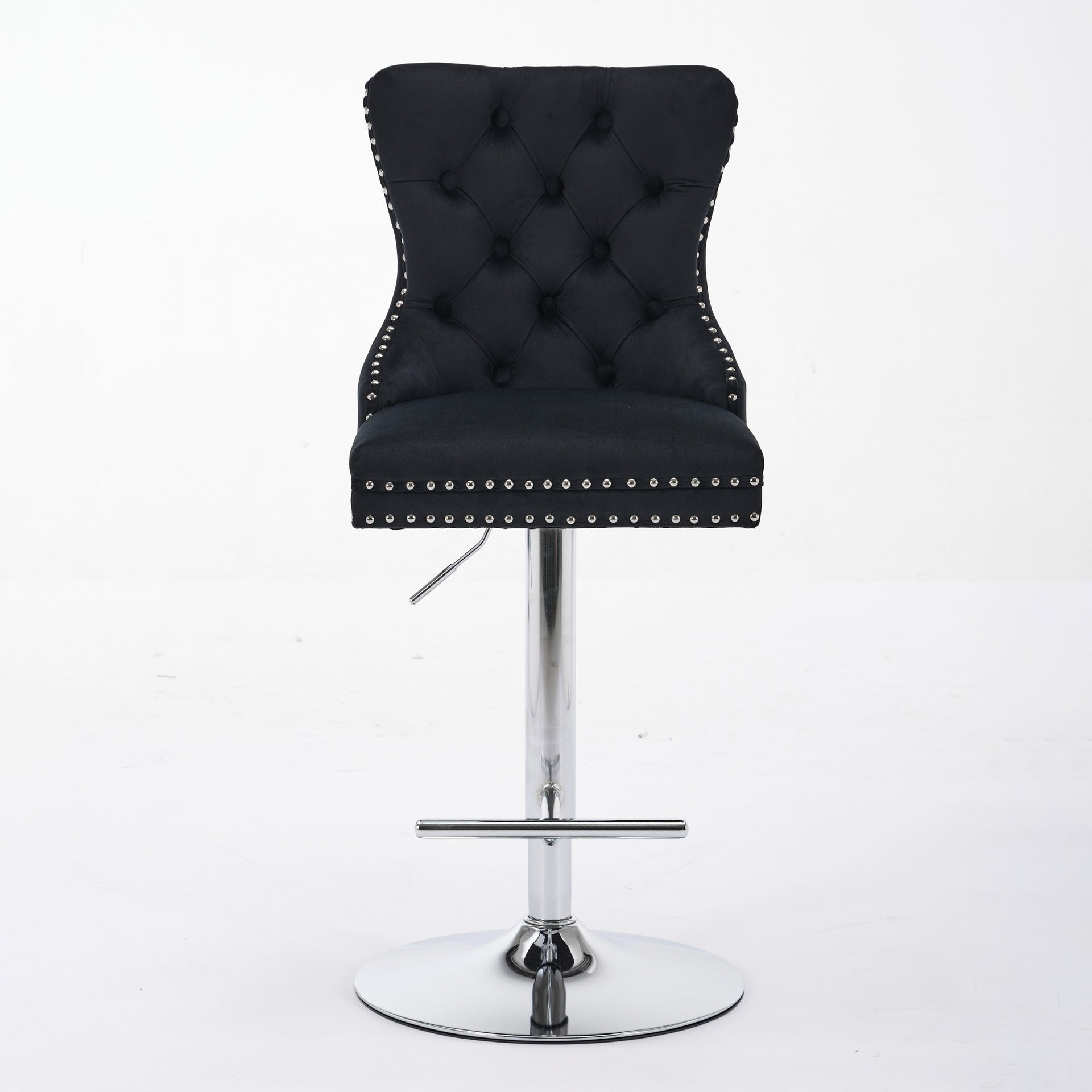 Thick Chrome Swivel Velvet Barstools,Adjustable 25-33"Height,Modern Upholstered with17.7" Base,Tufted Buttons&Diamond Pleating,Sponge&Spring Seat,for Home Pub&Kitchen Island(Black, Set of 2)