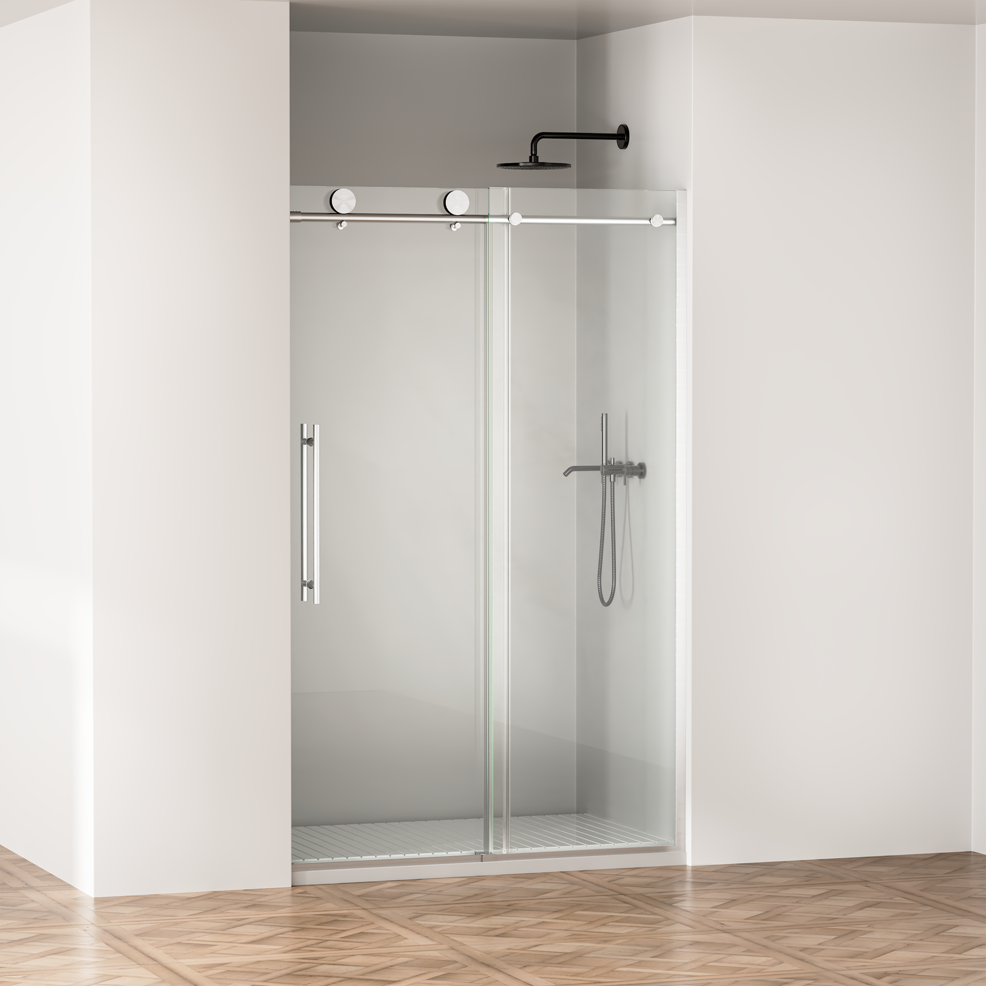 Frameless Shower Door, 44-48 in W x 75 in H,Sliding Shower Door with 5/16"(8mm) Clear Tempered Glass Shower Door,Explosion-Proof Film Nano Coating,Easy to Clean,Brushed Nickel