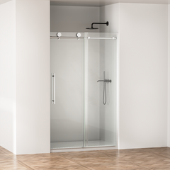 Frameless Shower Door, 44-48 in W x 75 in H,Sliding Shower Door with 5/16"(8mm) Clear Tempered Glass Shower Door,Explosion-Proof Film Nano Coating,Easy to Clean,Brushed Nickel