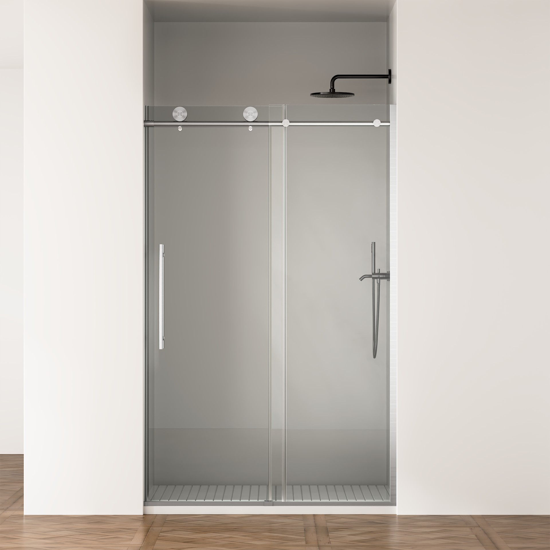 Frameless Shower Door, 44-48 in W x 75 in H,Sliding Shower Door with 5/16"(8mm) Clear Tempered Glass Shower Door,Explosion-Proof Film Nano Coating,Easy to Clean,Brushed Nickel