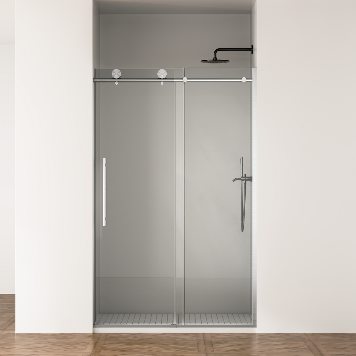 Frameless Shower Door, 44-48 in W x 75 in H,Sliding Shower Door with 5/16"(8mm) Clear Tempered Glass Shower Door,Explosion-Proof Film Nano Coating,Easy to Clean,Brushed Nickel