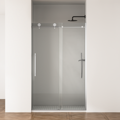 Frameless Shower Door, 44-48 in W x 75 in H,Sliding Shower Door with 5/16"(8mm) Clear Tempered Glass Shower Door,Explosion-Proof Film Nano Coating,Easy to Clean,Brushed Nickel