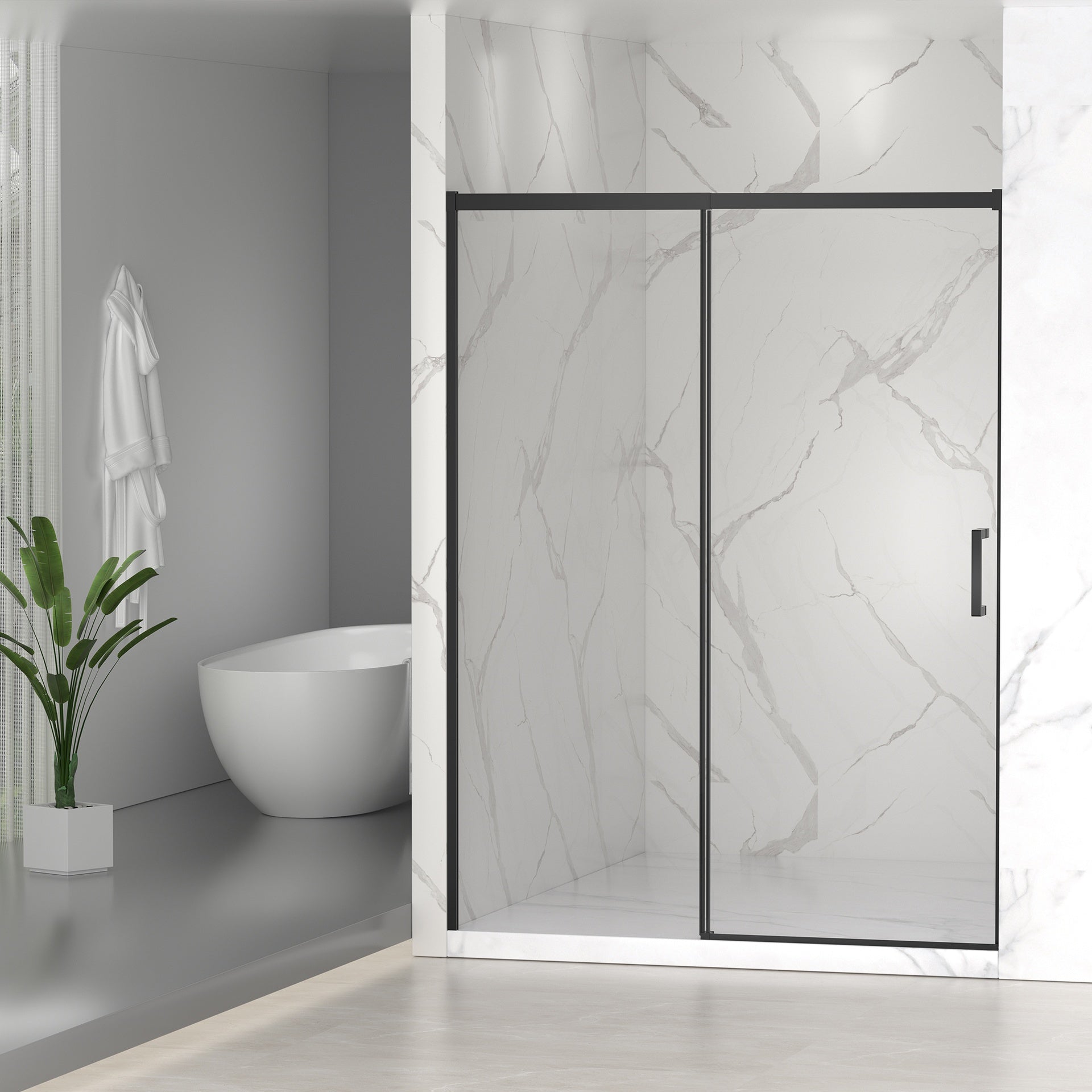 56-60" W x 74" H Semi-Frameless Sliding Shower Door, 1/4" (6mm) Clear SGCC Tempered Glass, Matte Black Finished, Adjustable Width – No Cutting Required