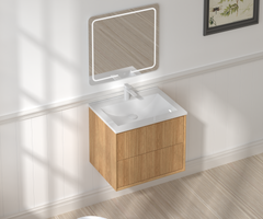 24'' Floating Bathroom Vanity Set, Wall Mounted Solid Wood Bathroom Cabinet with 2 Storage Drawers,White Resin Integrated Basin