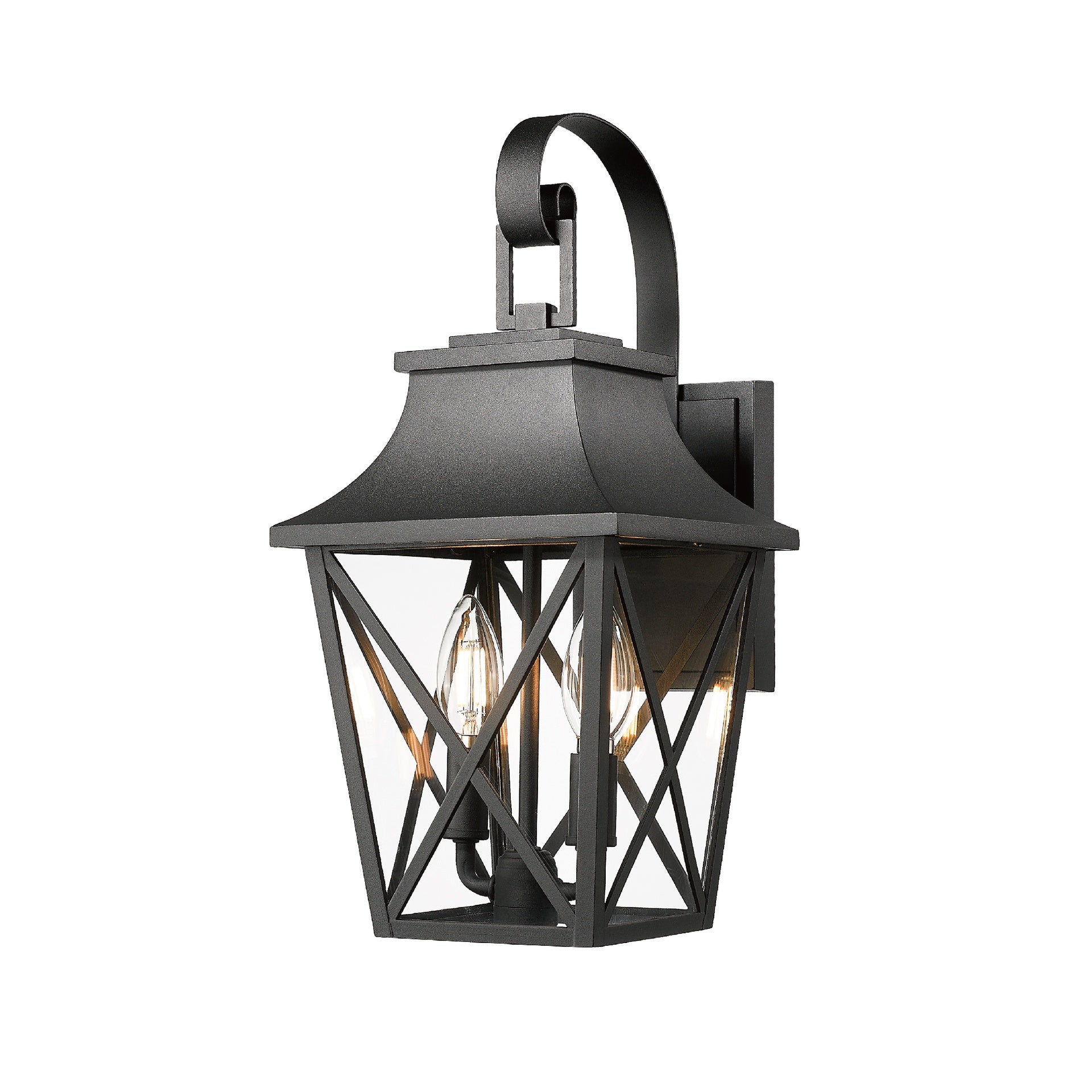 Black Outdoor Wall Lantern 2-Light,Large Outside Modern Wall Sconce Light Fixture,Industrial Porch Light Wall Mount with Glass,Waterproof Farmhouse Exterior Lamp Lighting (1 Pack)
