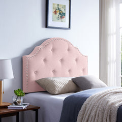 Tufted Upholstered Headboard Twin Size, Solid Wood Head Board with Durable Metal Legs, Adjustable Height Twin headboard with Nailhead Trim,fabric Headboard in Modern Button Tuffted Design