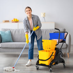 HOMCOM 6.9 Gallon Mop Water Bucket Wringer Cart with Easy to Use Side Press Wringer, Smooth Wheels, Mop-Handle Holder