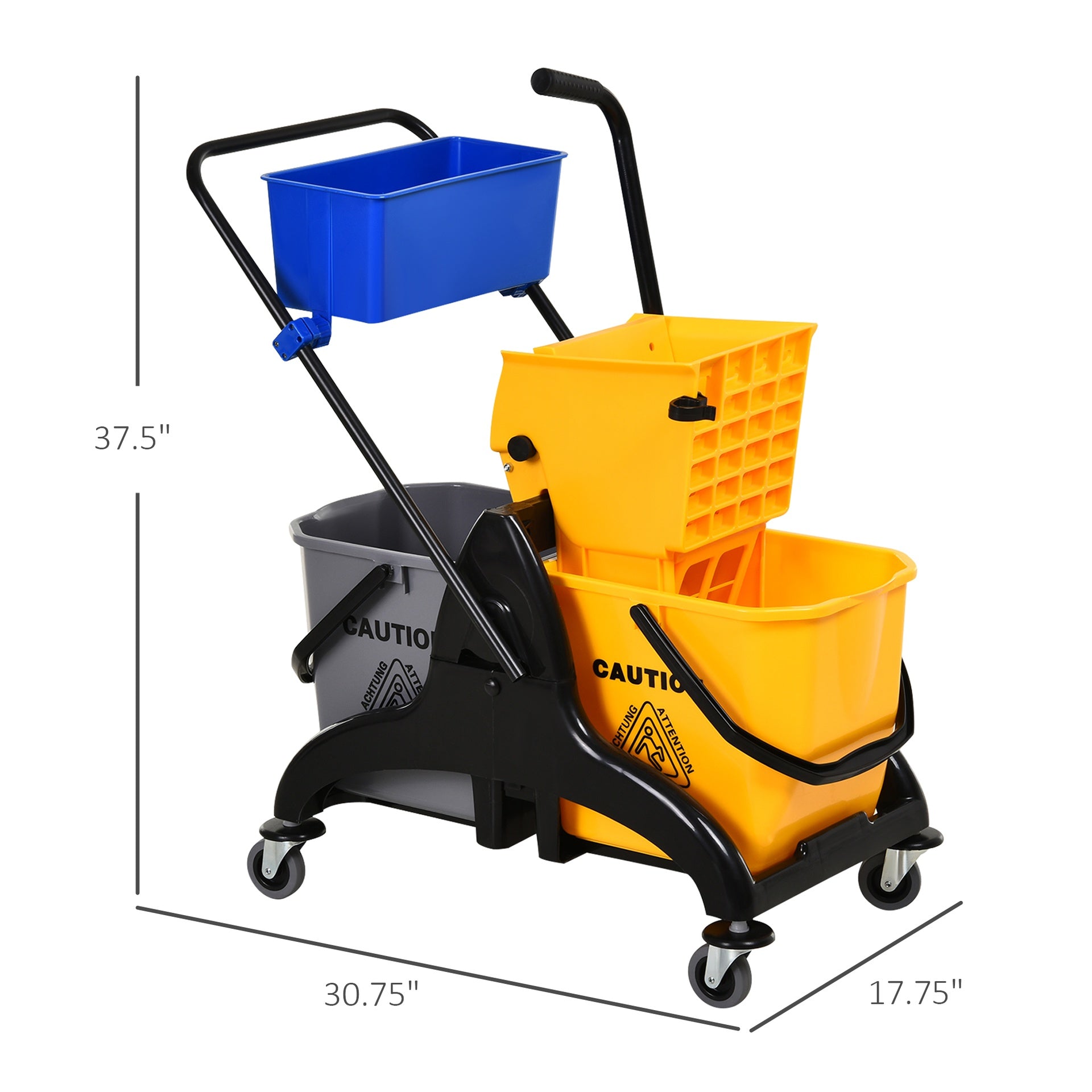 HOMCOM 6.9 Gallon Mop Water Bucket Wringer Cart with Easy to Use Side Press Wringer, Smooth Wheels, Mop-Handle Holder