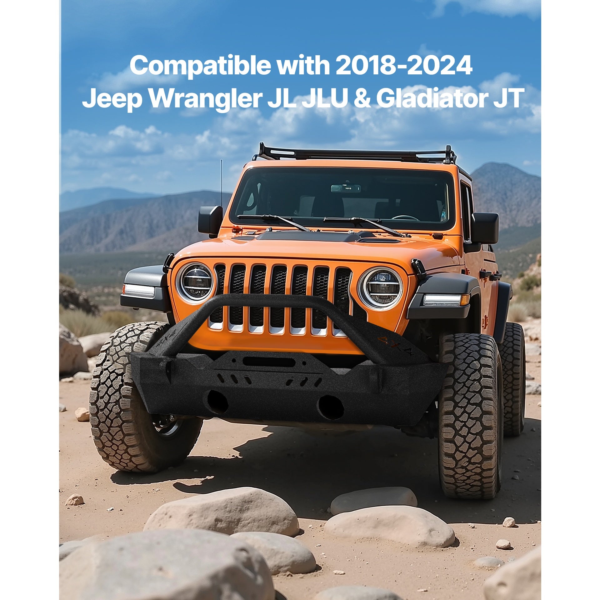 Front Bumper Compatible with 2018-2024 Jeep Wrangler JL JLU & Gladiator JT