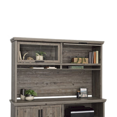 Hutch with Glass Doors, Brown finish