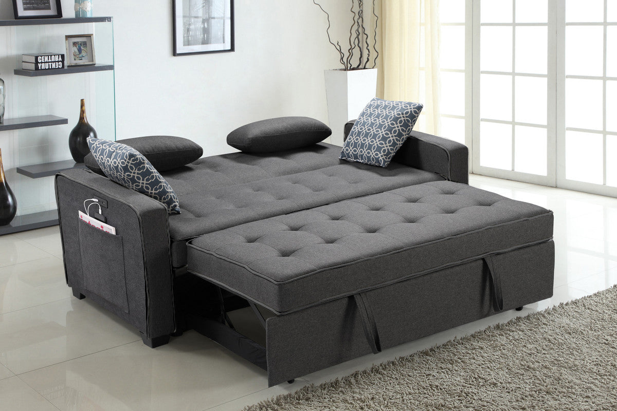 Corrado 70"W Modern Gray Fabric Sleeper Sofa with 2 USB Charging Ports and 4 Accent Pillows