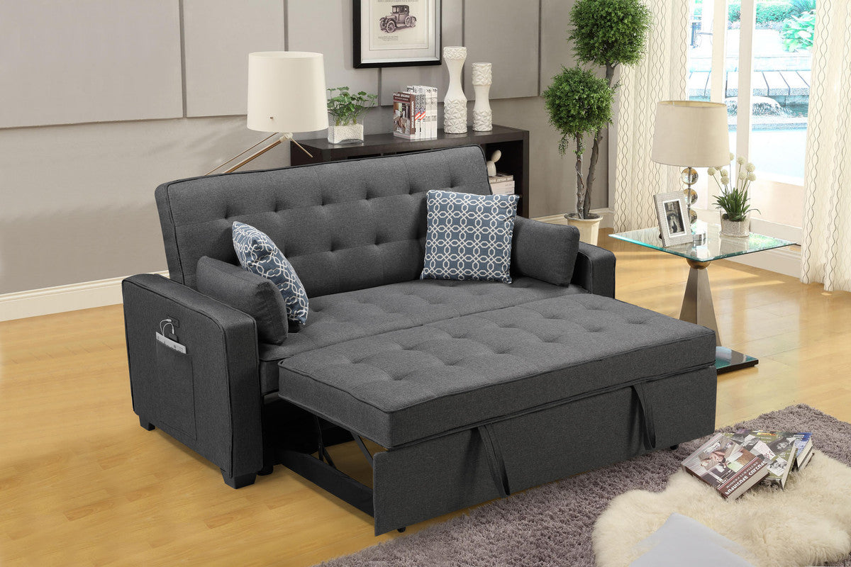 Corrado 70"W Modern Gray Fabric Sleeper Sofa with 2 USB Charging Ports and 4 Accent Pillows