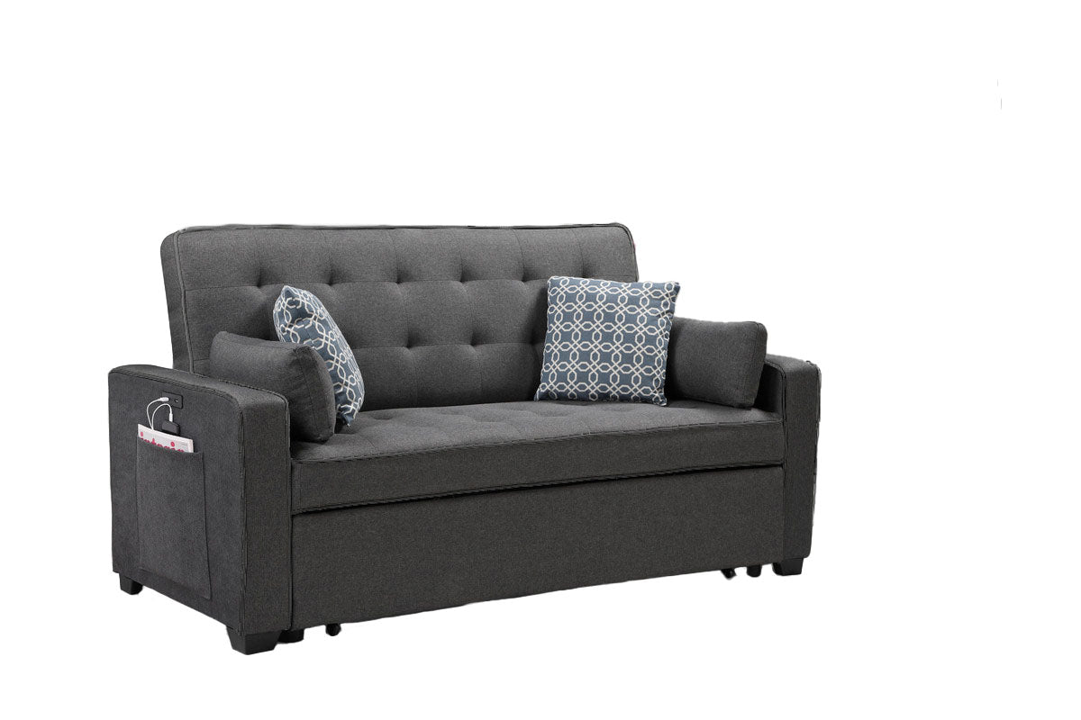 Corrado 70"W Modern Gray Fabric Sleeper Sofa with 2 USB Charging Ports and 4 Accent Pillows