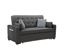 Corrado 70"W Modern Gray Fabric Sleeper Sofa with 2 USB Charging Ports and 4 Accent Pillows