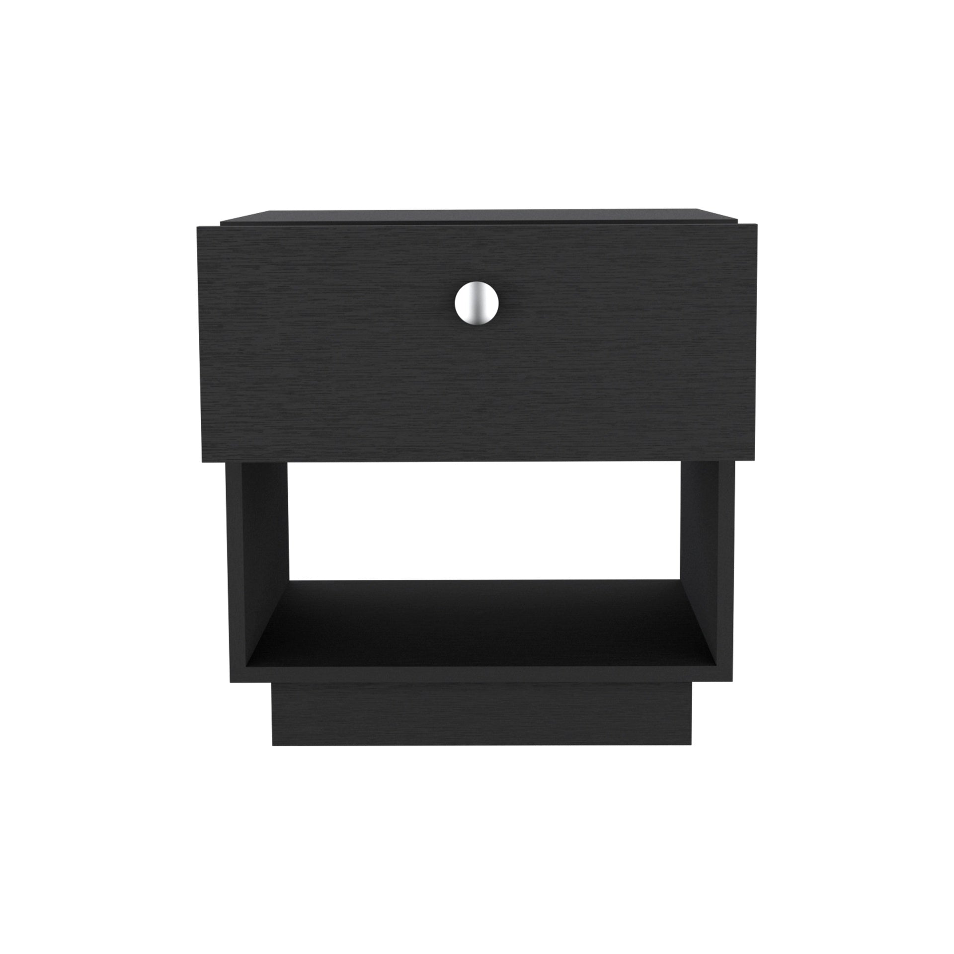 Single Drawer Nightstand 19"H with Open Storage Shelf, Black