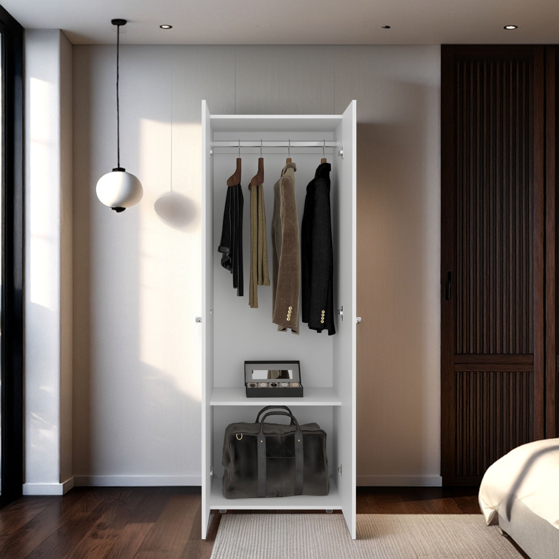 Armoire 66.9 inch H, 2 Doors, 2 Shelves, White - Bedroom