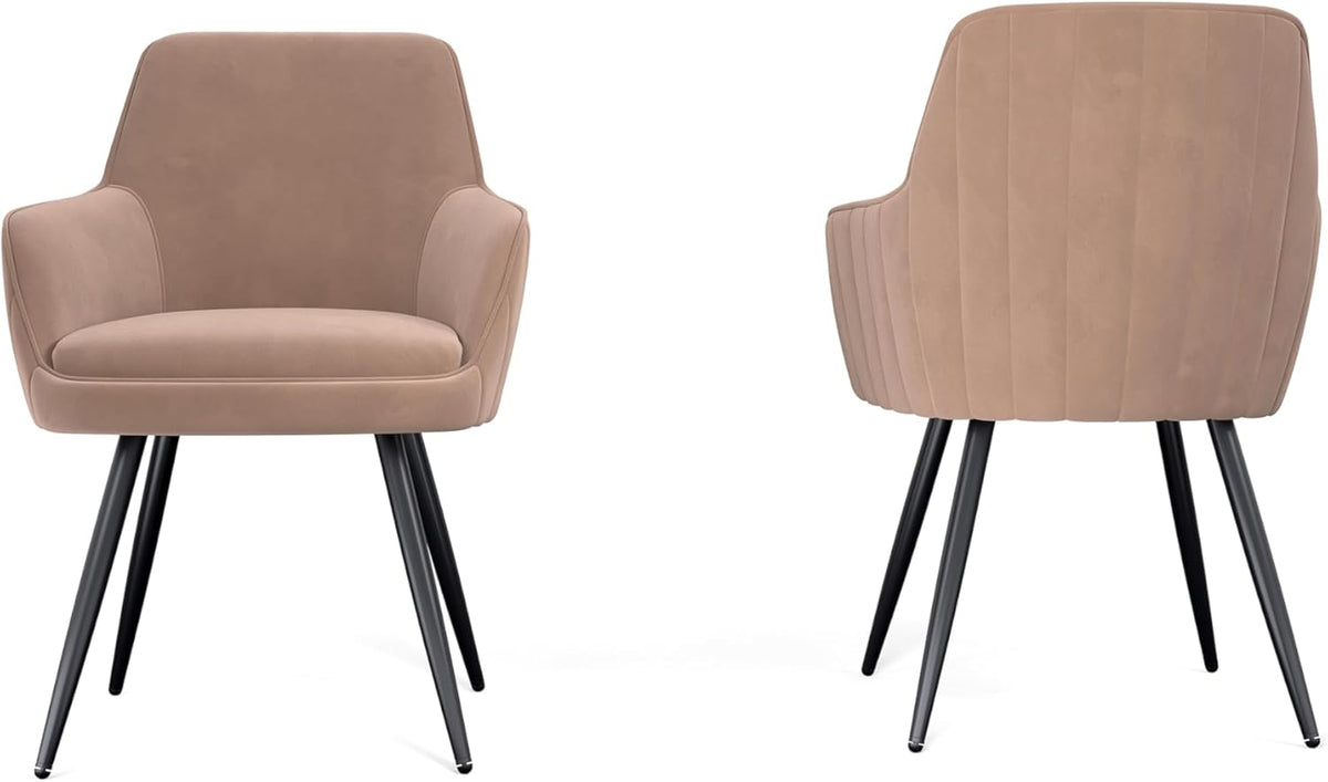 Brown Modern Mid-Century Upholstered Accent Chair with Channel-Tufted Back, Set of 2