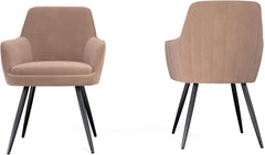 Brown Modern Mid-Century Upholstered Accent Chair with Channel-Tufted Back, Set of 2