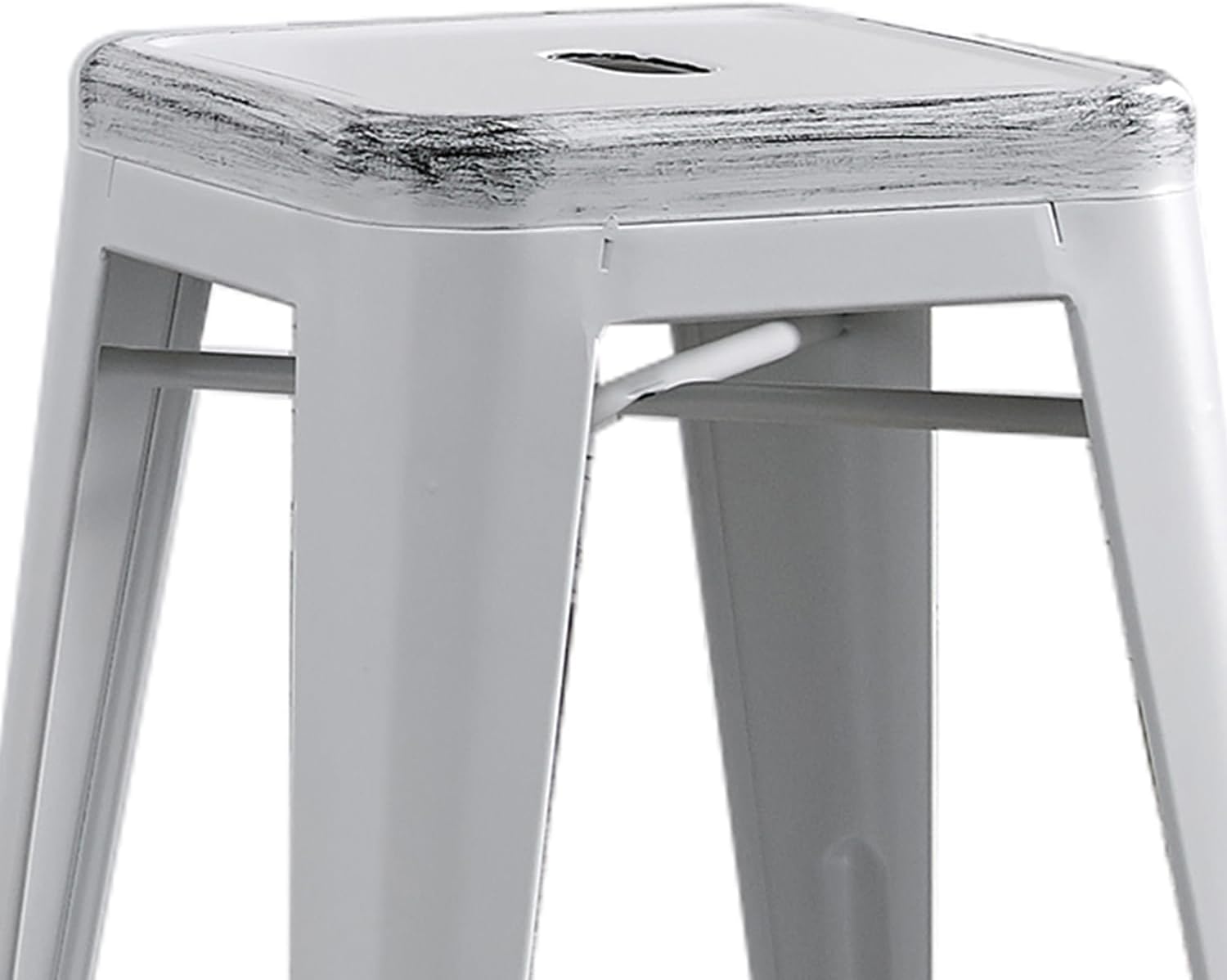 Backless Modern Light Weight Industrial Contemporary Rustic Vintage Costal Metal Bar Stools Without Back and 4 Leg Design (Set of 2) (24" Seat, Distressed White)