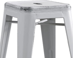 Backless Modern Light Weight Industrial Contemporary Rustic Vintage Costal Metal Bar Stools Without Back and 4 Leg Design (Set of 2) (24" Seat, Distressed White)