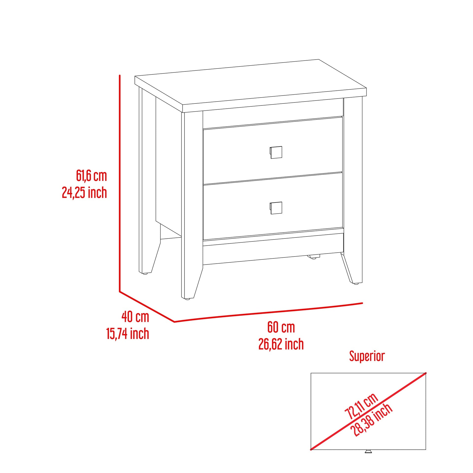 Breeze Four-Legged Modern Bedroom Nightstand, with Two Drawers