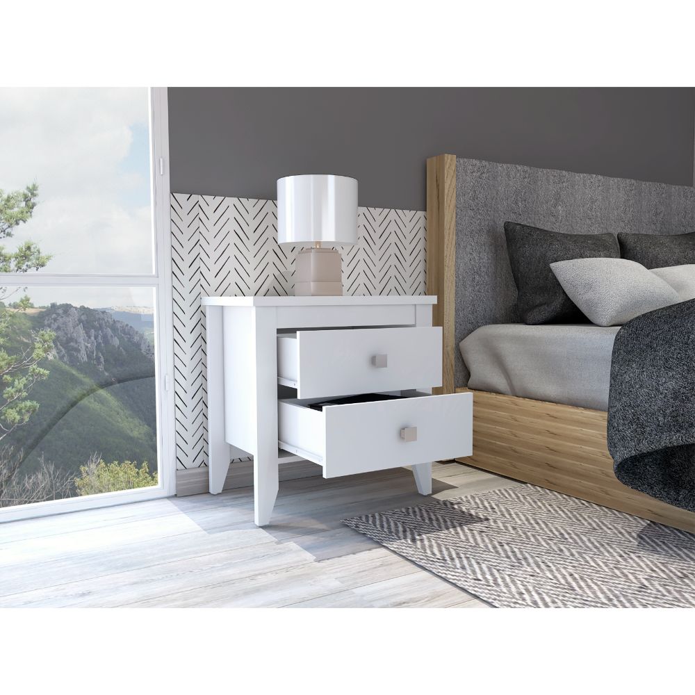 Breeze Four-Legged Modern Bedroom Nightstand, with Two Drawers