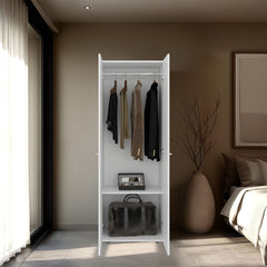 FM FURNITURE Basin  2-Door Tall Wardrobe Cabinet 66.9"H,  Bedroom, White