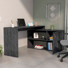 Dallas L-Shaped Home Office Desk, Two Shelves, Single Door Cabinet