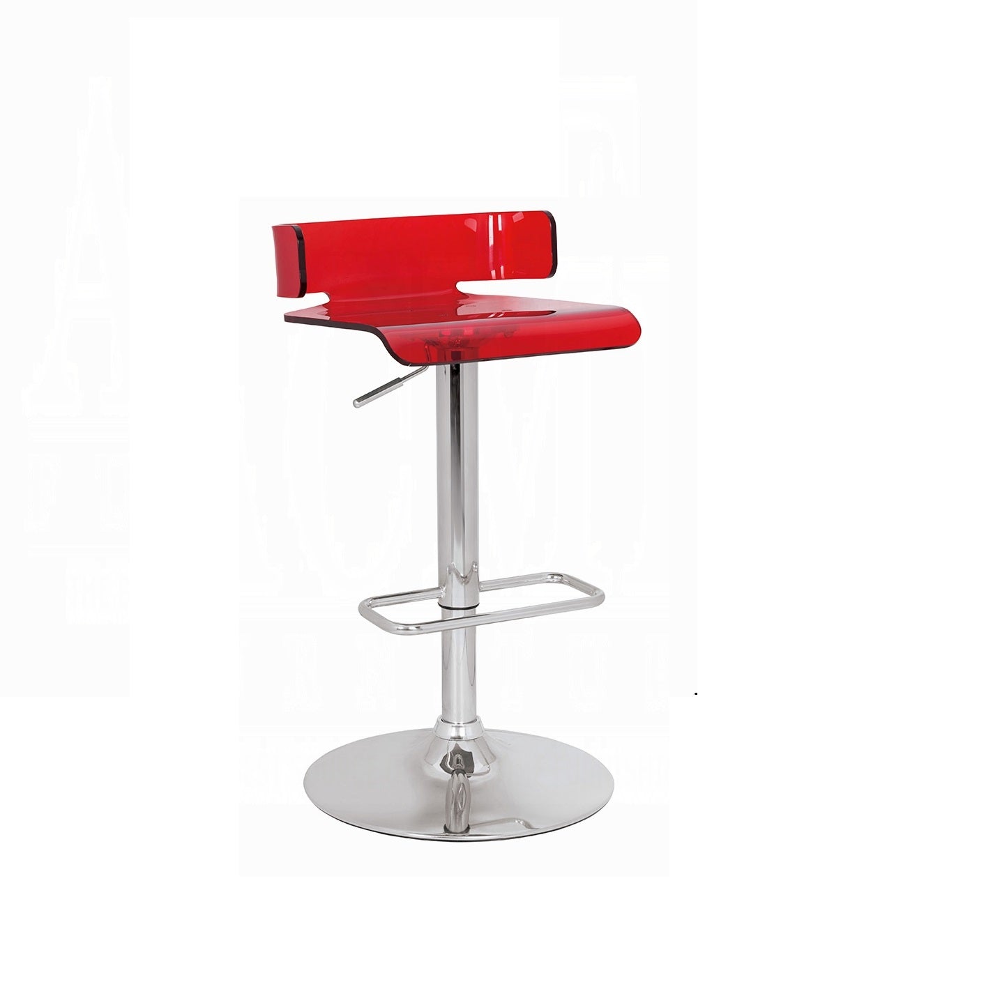 Adjustable Height Bar Stool Swivel Seat Acrylic Red and Chrome Finish Modern Kitchen Furniture 1pc Sleek Design