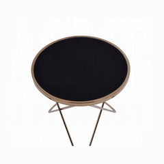 1pc End Table Champagne Finish Frame Round Black Glass Top Mid-Century Modern Design Living Room Furniture