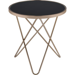 1pc End Table Champagne Finish Frame Round Black Glass Top Mid-Century Modern Design Living Room Furniture