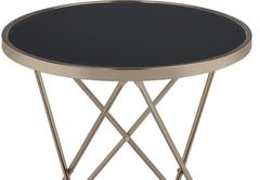 1pc End Table Champagne Finish Frame Round Black Glass Top Mid-Century Modern Design Living Room Furniture