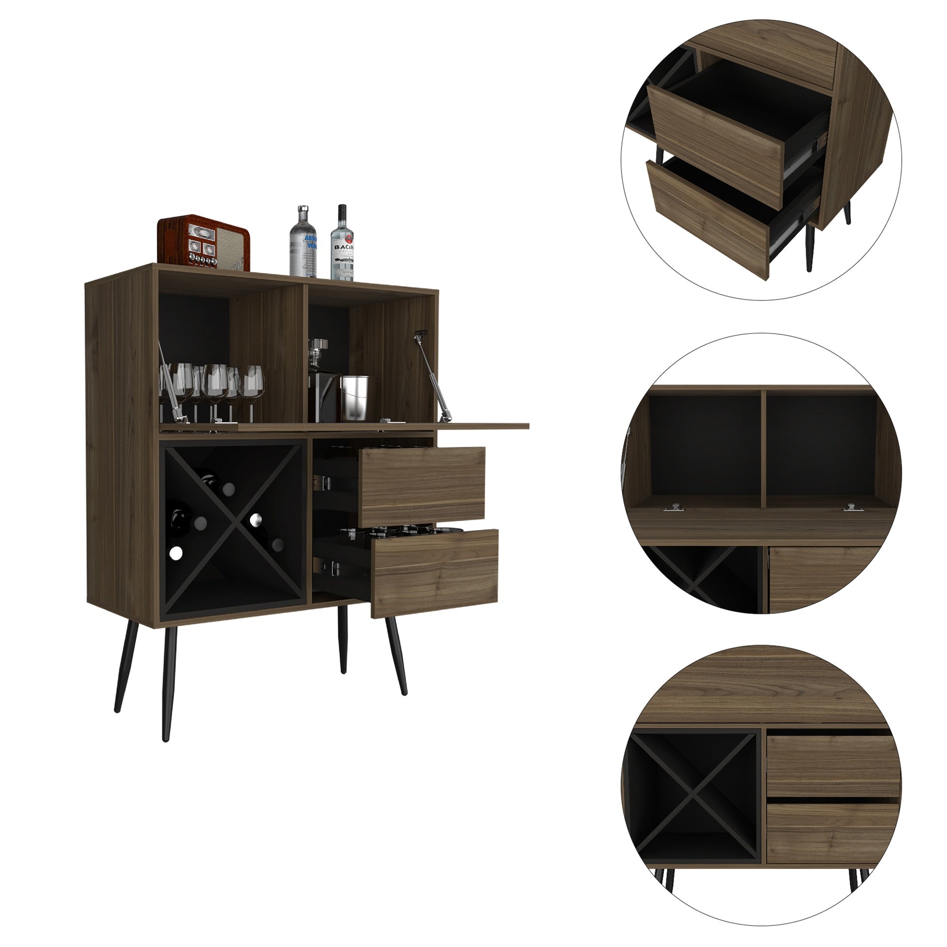 Wenge 4-Bottle 2-Drawer Bar Cabinet Mahogany and