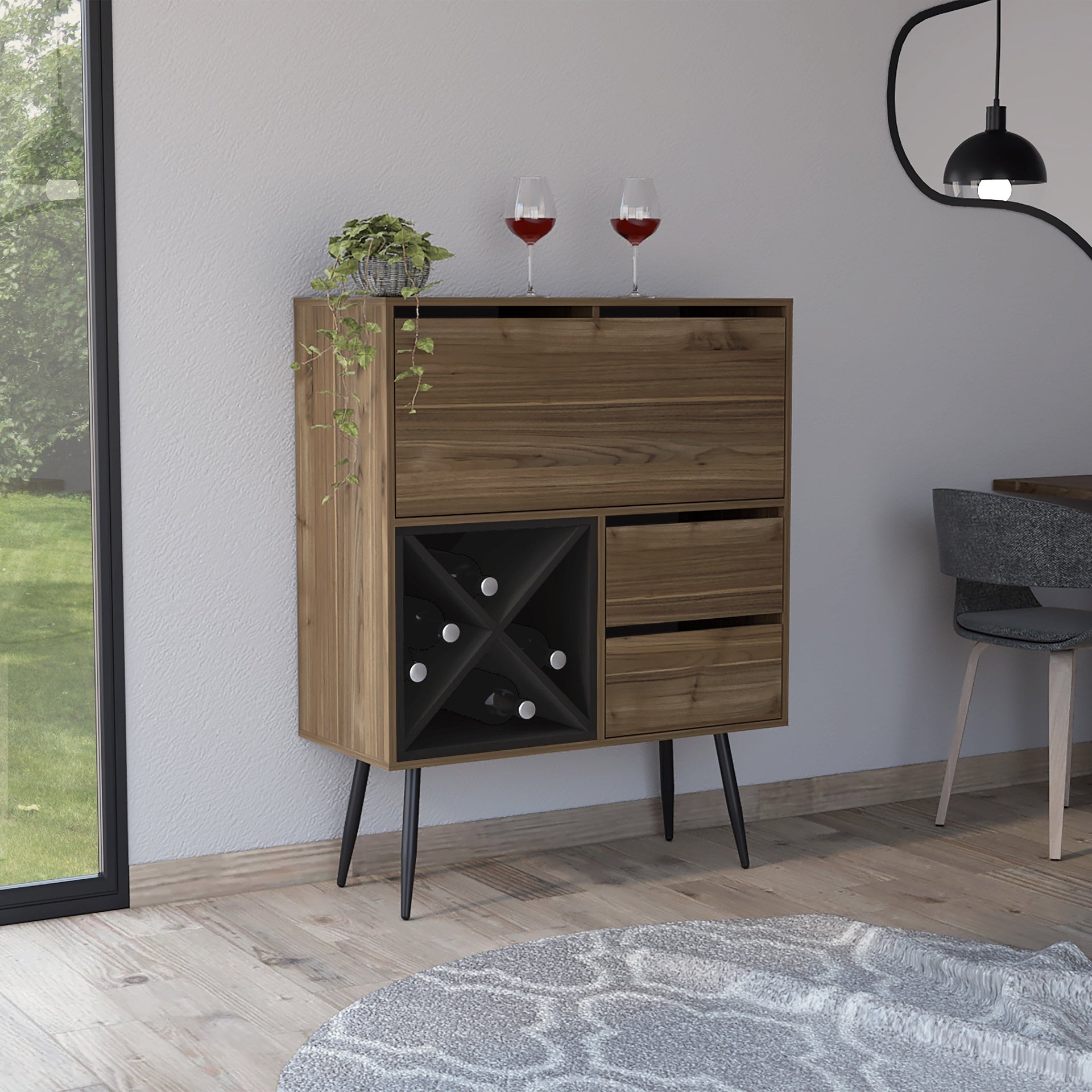Wenge 4-Bottle 2-Drawer Bar Cabinet Mahogany and
