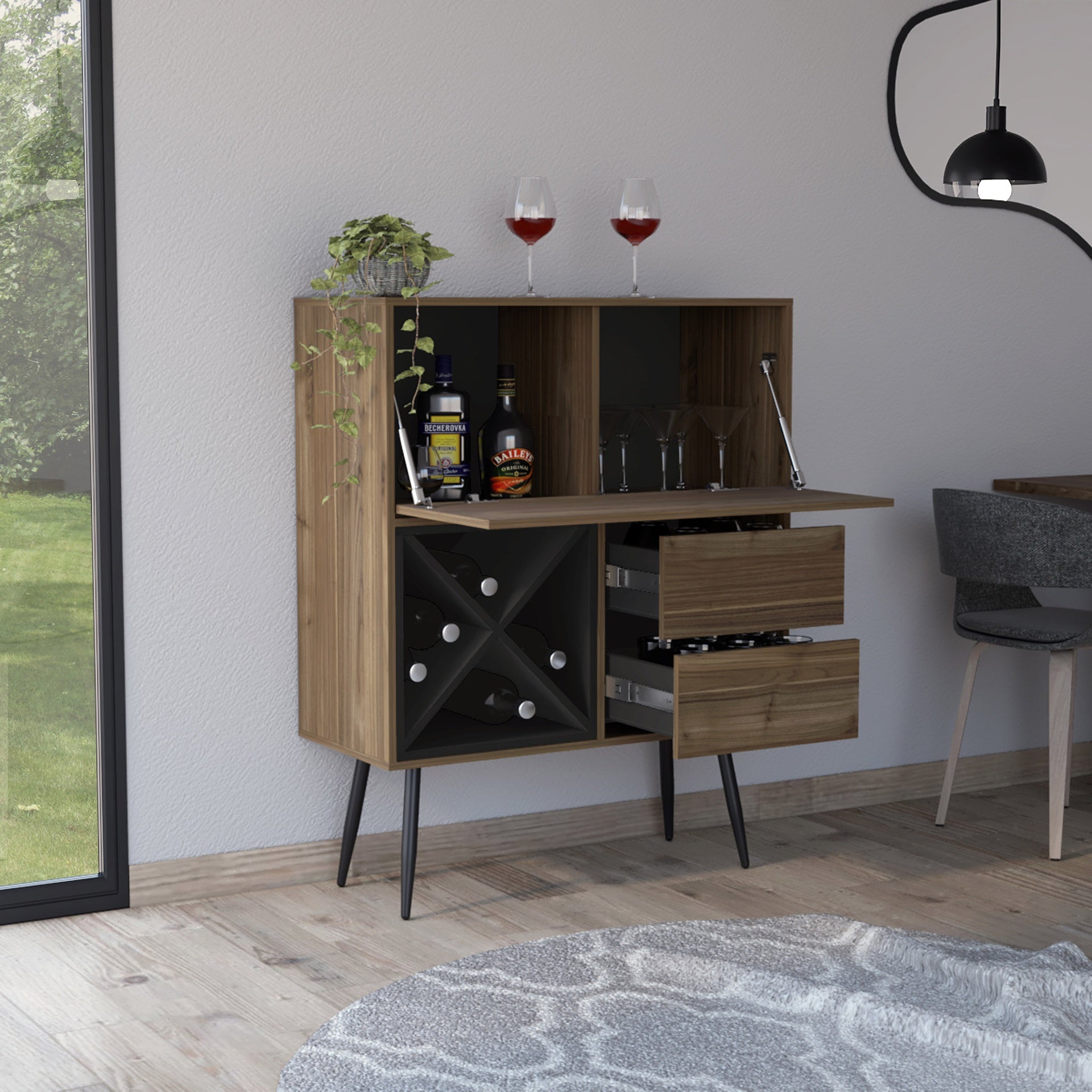 Wenge 4-Bottle 2-Drawer Bar Cabinet Mahogany and