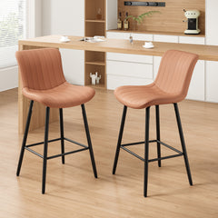 Counter Stools Set of 2, Faux Leather Kitchen & Dining Room Chairs for Dining Room, Counter Height Bar Stools,Mid Century Modern Dining Table Chairs with Metal Legs, Brown