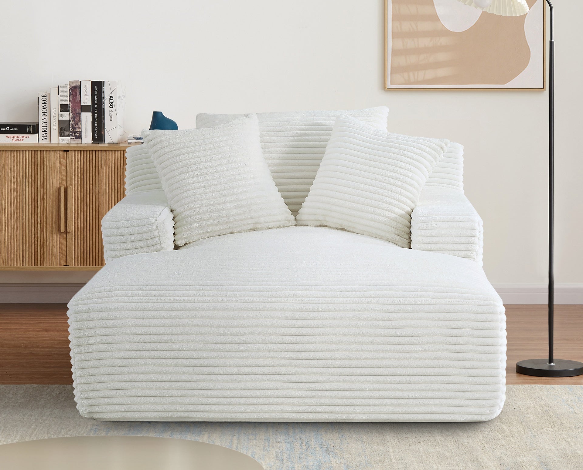 Cloudline Oversized Chaise Lounge Chair in Soft Corduroy, Modern Comfy Couch with Full Foam Cushioning, Cozy Sleeper Sofabed for Living Room, Bedroom, No Assembly Required, Ivory