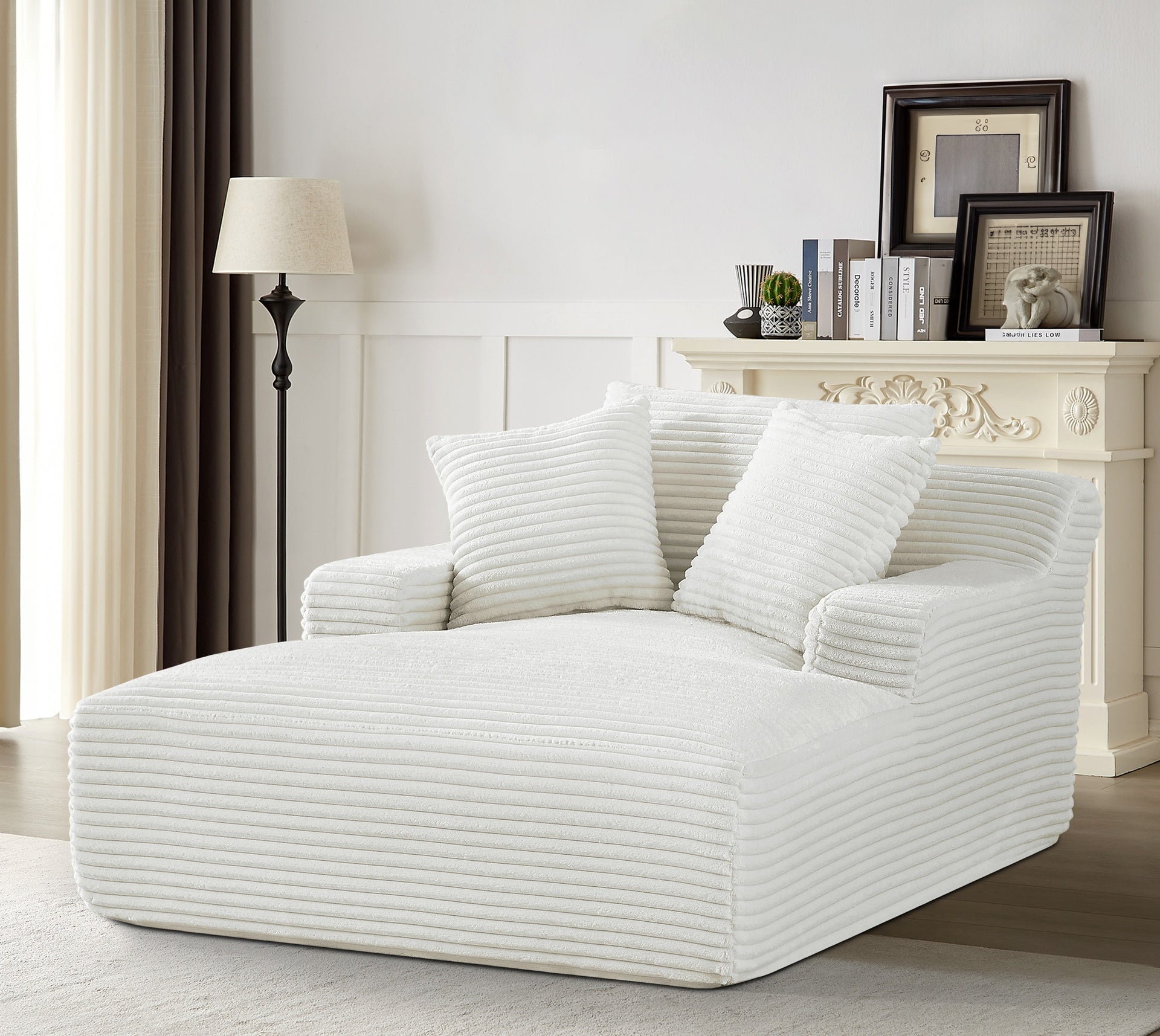 Cloudline Oversized Chaise Lounge Chair in Soft Corduroy, Modern Comfy Couch with Full Foam Cushioning, Cozy Sleeper Sofabed for Living Room, Bedroom, No Assembly Required, Ivory