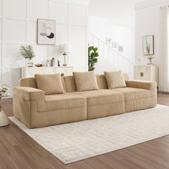 Modular 3 Seat Boneless Sofa, Cloud Sectional Couch with Deep Seat, Modern Modular 3-Seat Sofa Couch with Throw Pillows Corduroy Fabric Camel