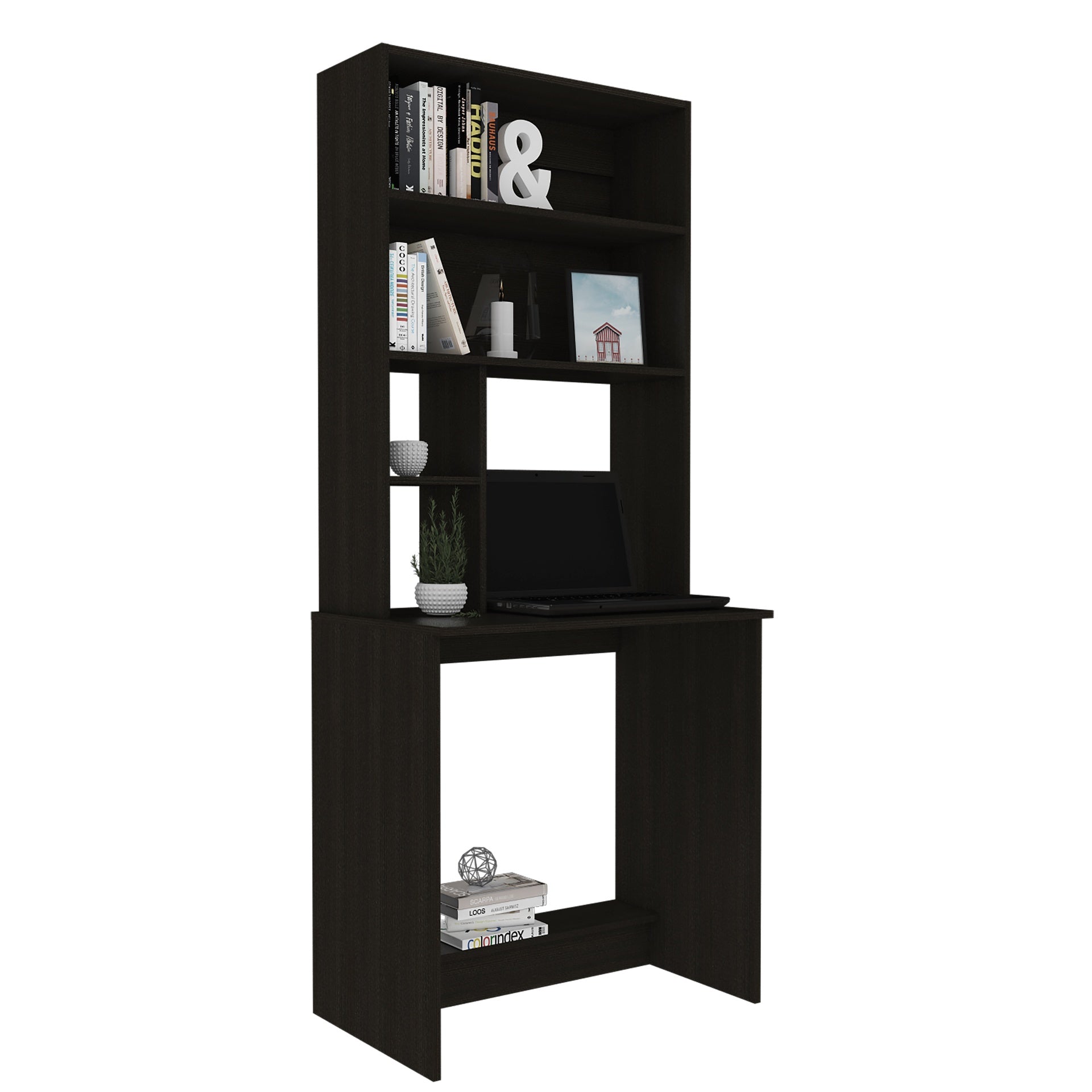 Wenge 4-Shelf Computer Desk with Hutch