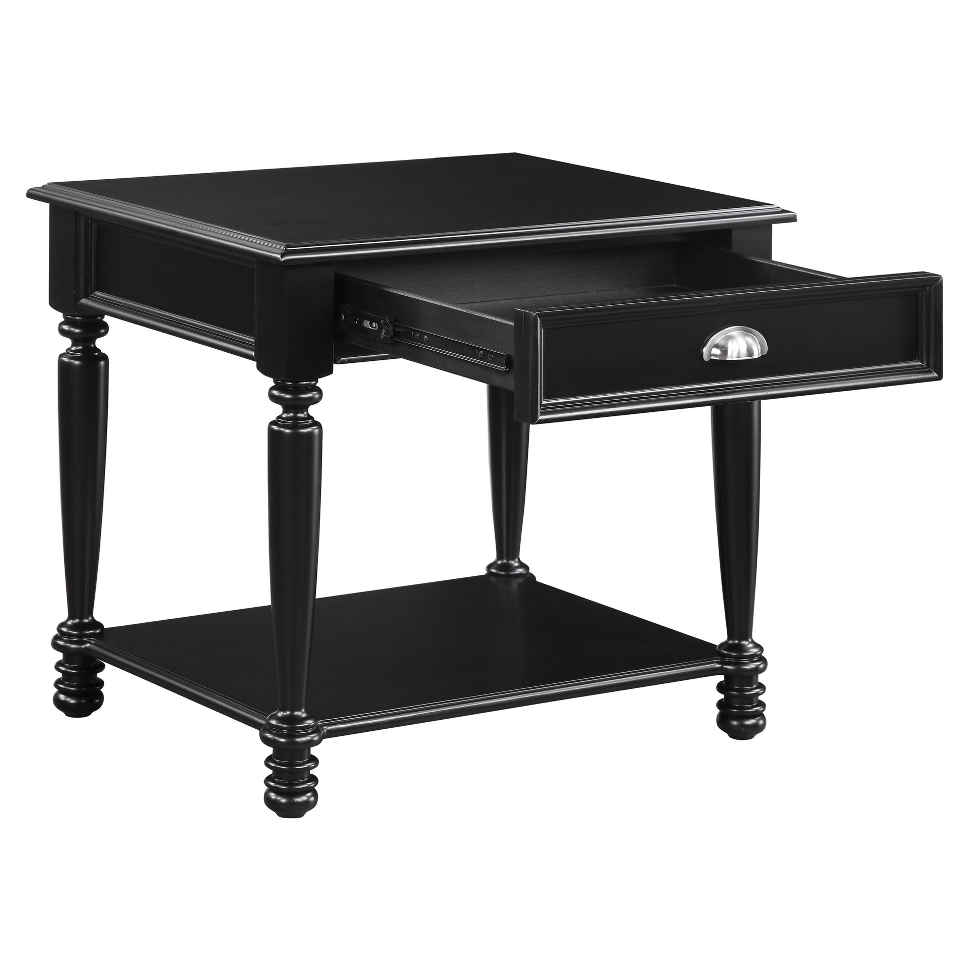Classic Design Black Finish End Table with Drawer and Bottom Shelf Wooden Traditional Living Room Furniture 1pc Side Table