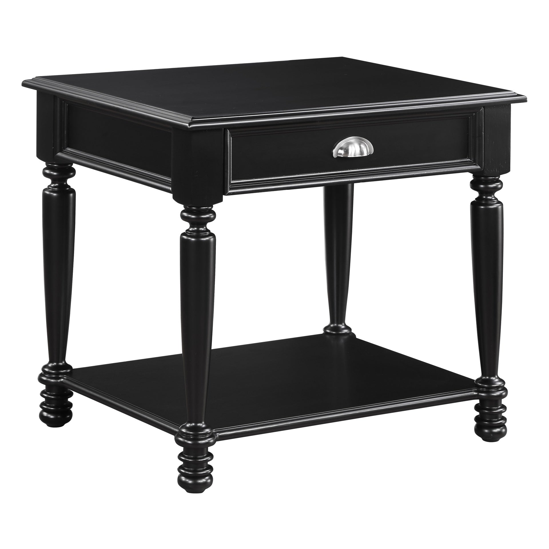 Classic Design Black Finish End Table with Drawer and Bottom Shelf Wooden Traditional Living Room Furniture 1pc Side Table