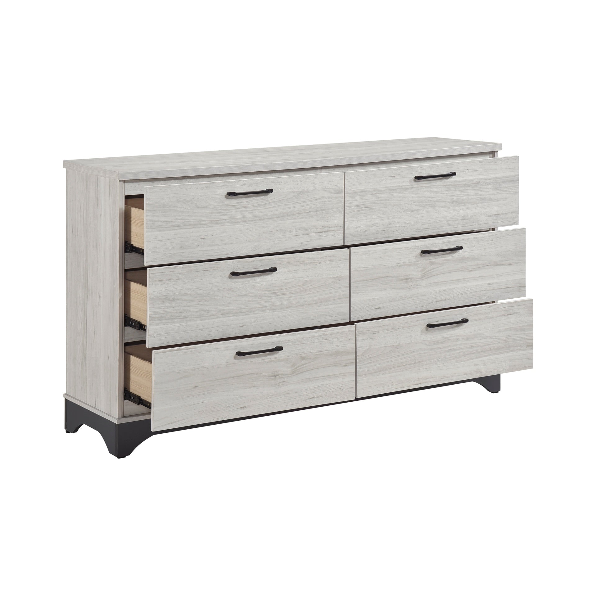 Contemporary 6-Drawer Storage Dresser Wooden Bedroom Furniture 1pc Two-Tone Finish White Oak and Gray