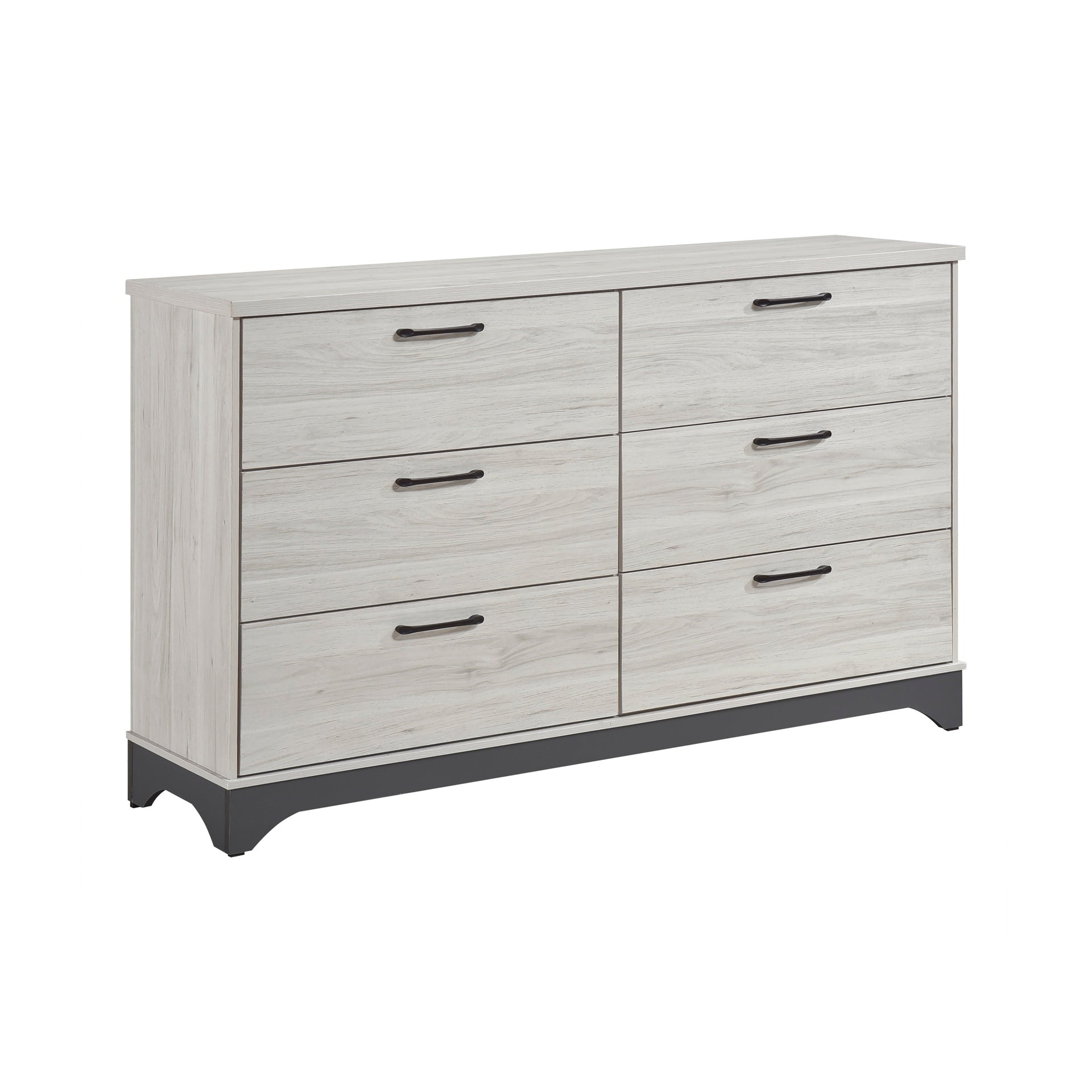 Contemporary 6-Drawer Storage Dresser Wooden Bedroom Furniture 1pc Two-Tone Finish White Oak and Gray