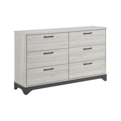 Contemporary 6-Drawer Storage Dresser Wooden Bedroom Furniture 1pc Two-Tone Finish White Oak and Gray