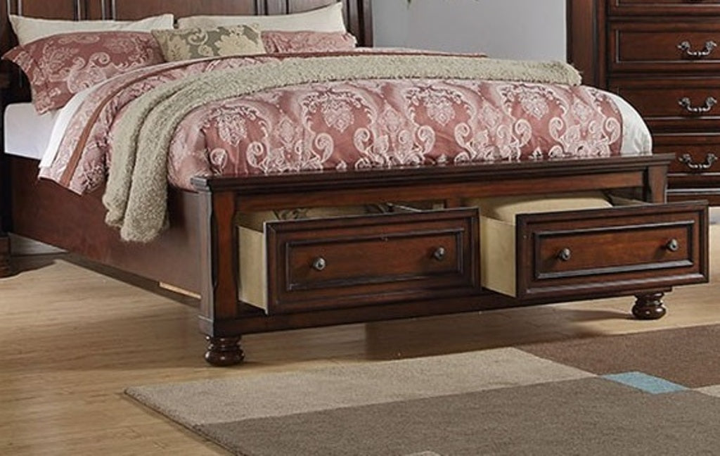 Traditional Style 1pc Queen Size Bed Panel Headboard Footboard Drawers Cherry Finish Bedroom Furniture